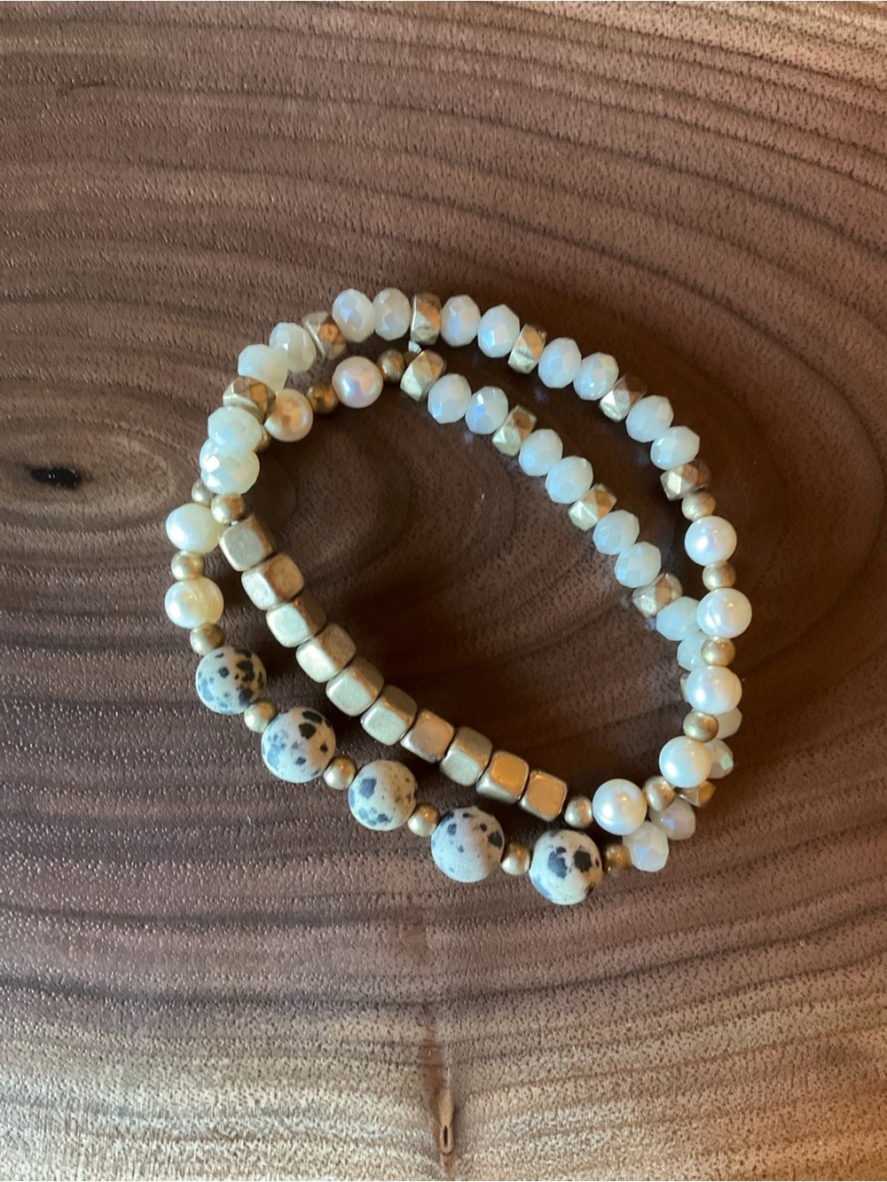 Dalmatian Jasper Bracelet Set layered beads stretch
